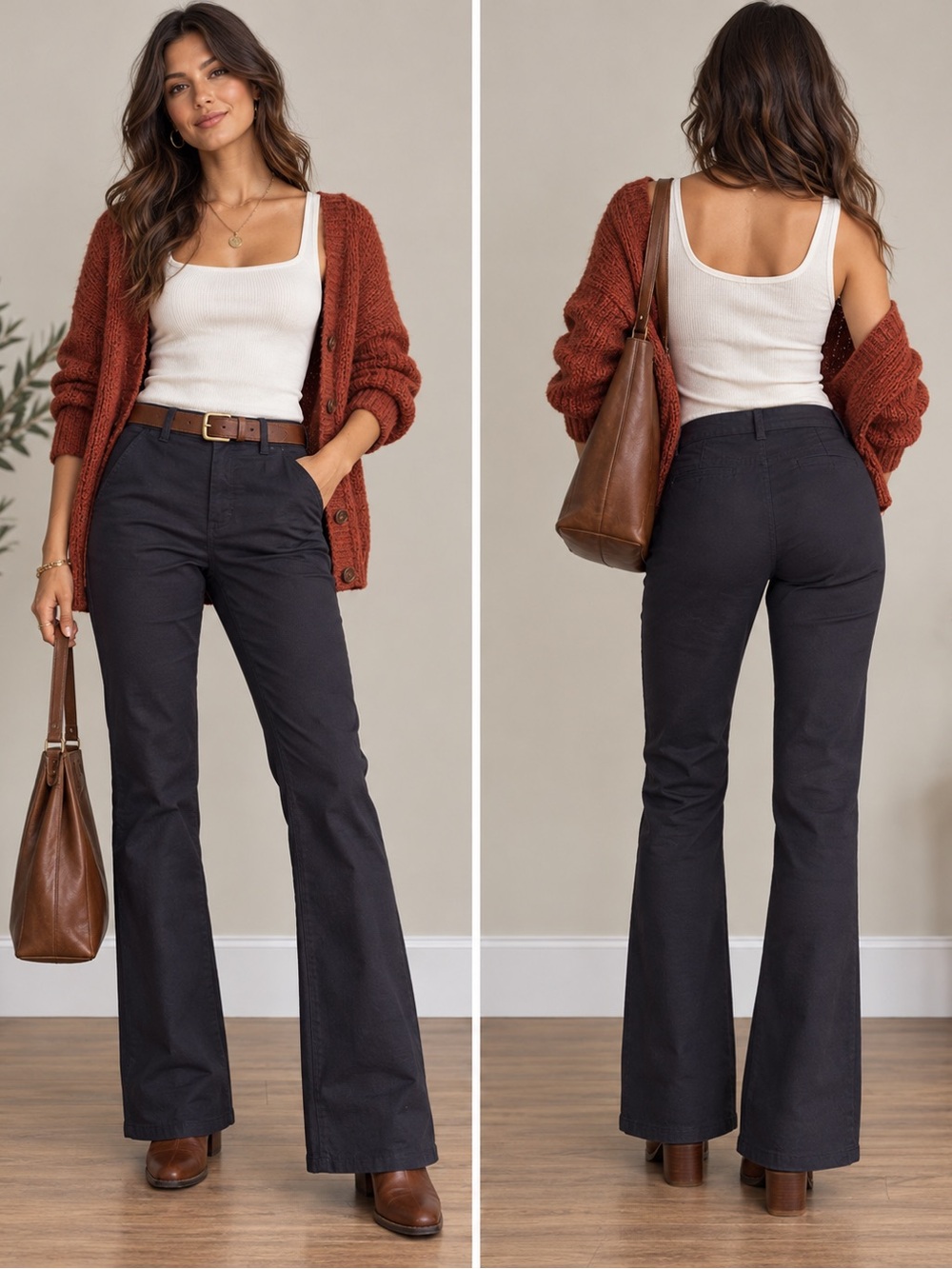 Bisou Bisou Michele Bohbot Black Flare Pants Size 8 Y2K Stretch Bootcut